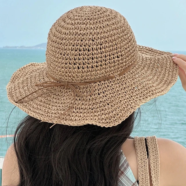 Letni koreański słomkowy kapelusz plażowy dla kobiet z daszkiem Kapelusz typu Bucket Ręcznie tkany Panama Girl Fishing Chapeau Kapelusze przeciwsłoneczne dla kobiet