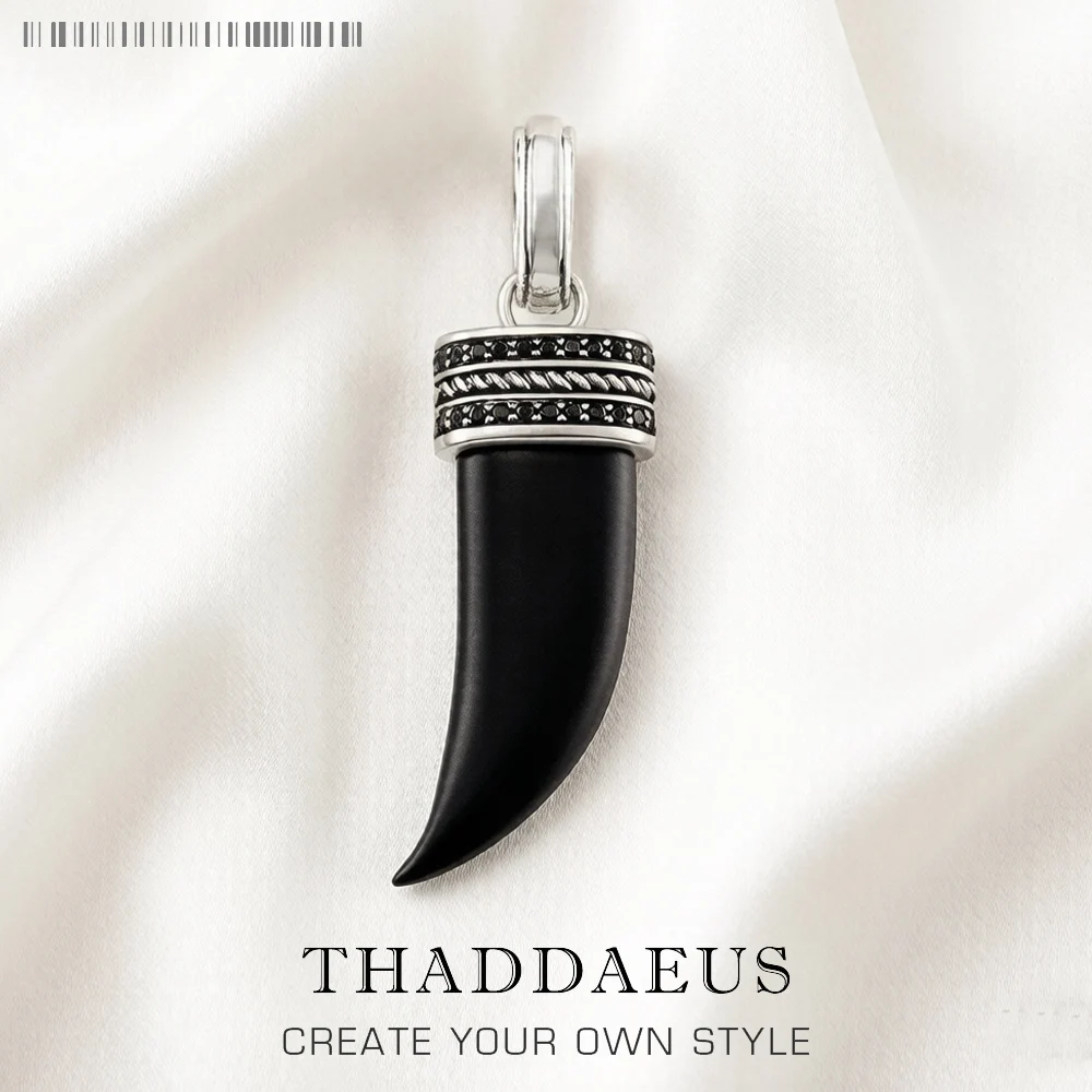 Pendant Black CZ Pave Tooth,Fashion Jewelry Europe Accessories 925 Sterling Silver Gift For Women Men