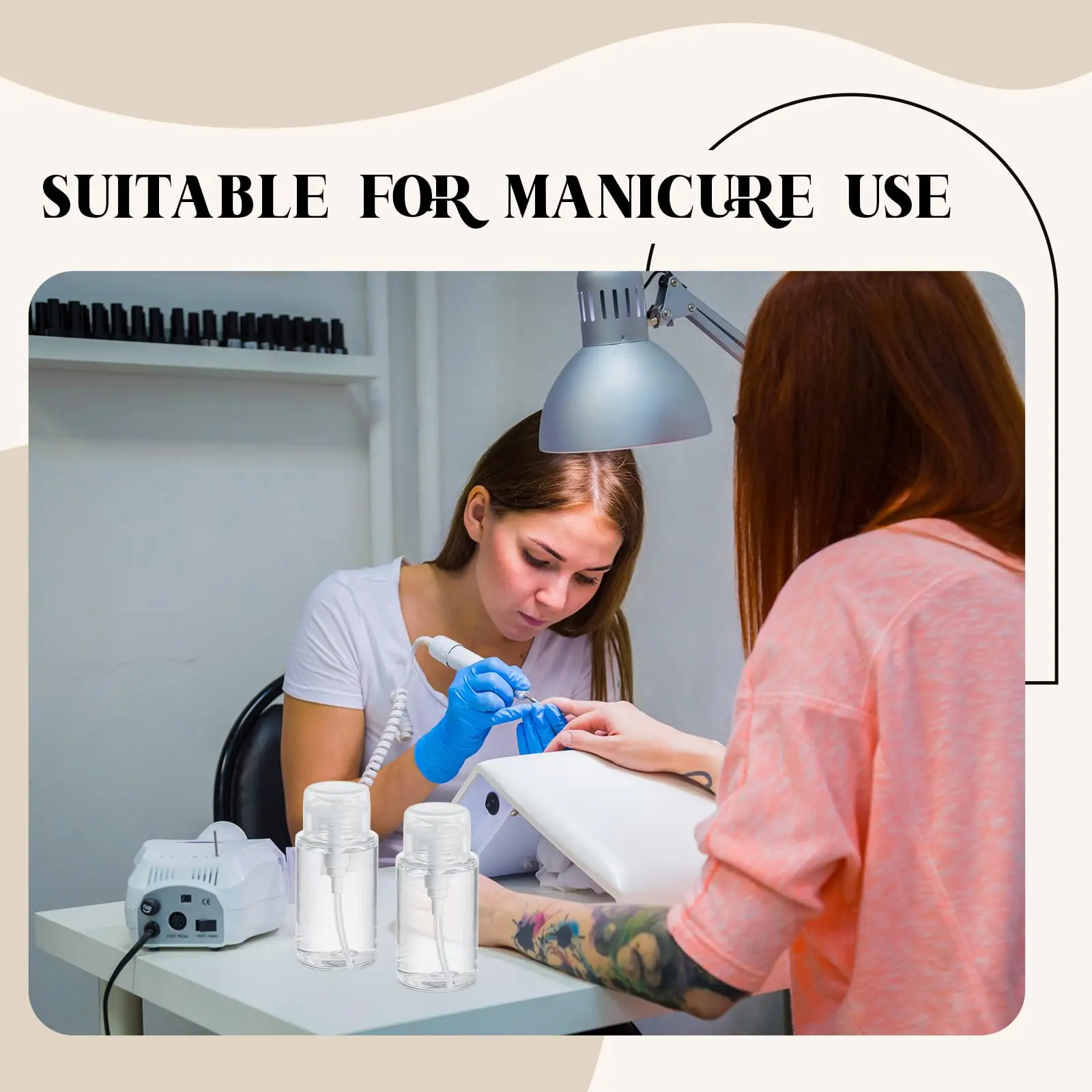 6 Pack Push Down Pump Dispenser 200 ml Empty Nail Polish Remover Pump Alcohol Pump Dispenser Push Top Bottles Containers