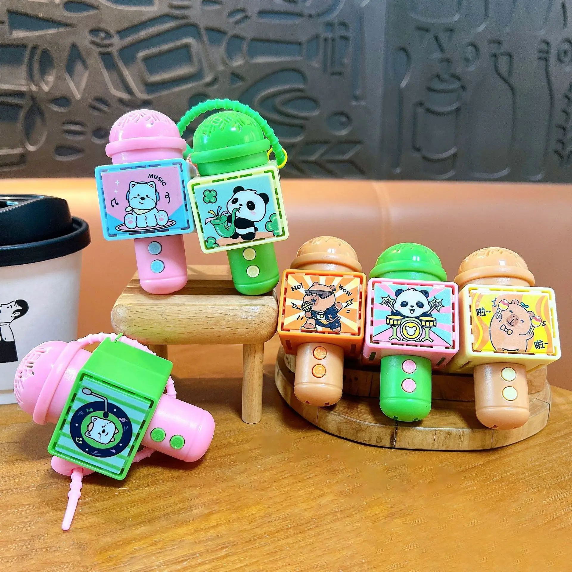 Cartoon Mini Multi Functional Recording Microphone Keychain Kids Couple Backpack Pendant Keyring Children Birthday Gift Toys