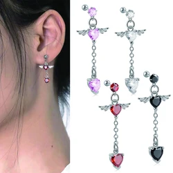 1 Pair 361L Surgical Steel Heart Shape Delicate Sweet Cool Zircon Stud Earrings Street Trend Fashion Stud Earrings for Women 20G