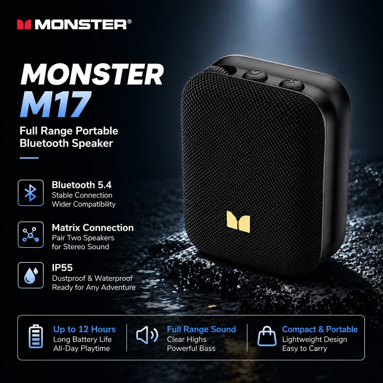 Monster M17 Mini Bluetooth 5.4 Speaker Portable Wireless Loudspeaker Magnetic Clip Design HIFI Bass Stereo Outdoor Travel view 6