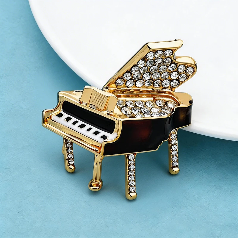 Wuli&baby Lovely Enamel Piano Brooches For Women Unisex Alloy Rhinestone Instrument Casual Party Clothes Brooch Pins Gifts - view 5
