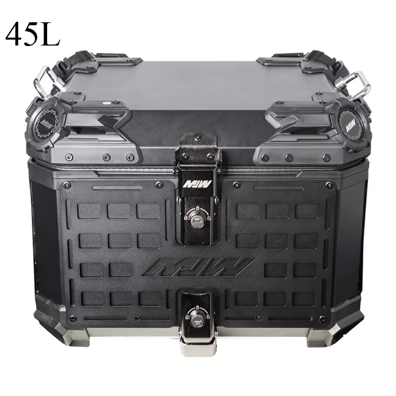 45L Universal Motorcycle Tail Box Aluminium Alloy Rear Box Top Case Waterproof Motorbike Trunk With Mounting Bracket Base Plate