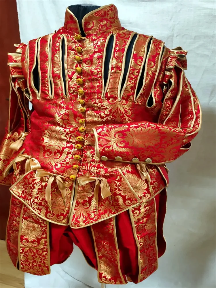 

Tudor Renaissance Queen Elizabeth Men Red Costume King Henry VIII Ren Faire Venetian Ball Gown