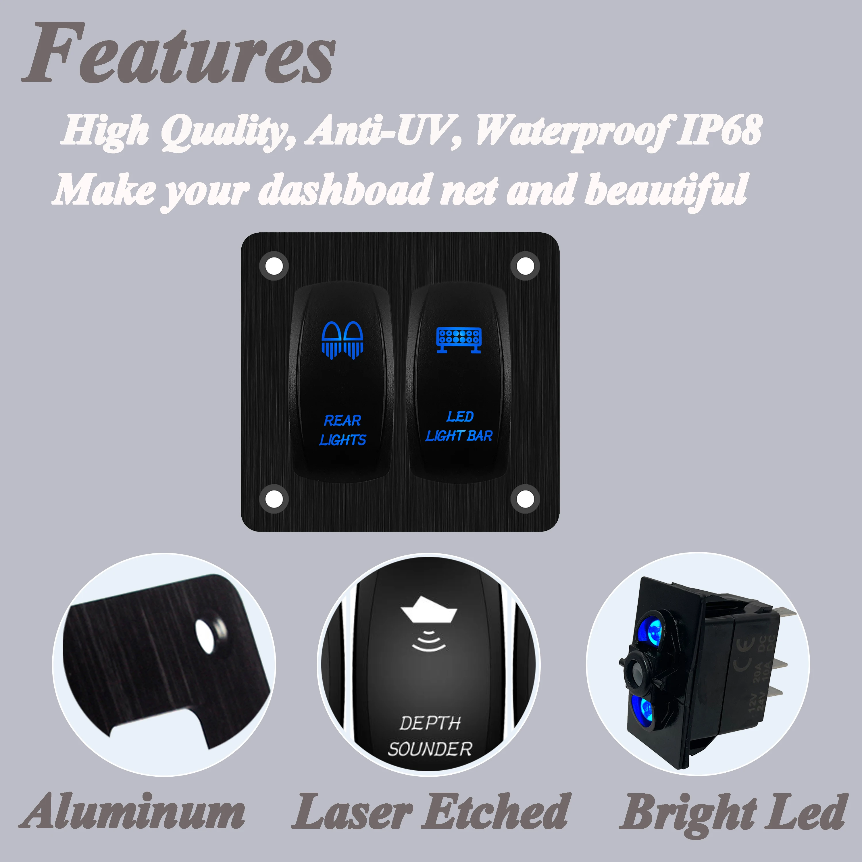 Custom 2 Gang Rocker Switch Panel 12V 24V LED Light Bar Rear Lights 5Pin ON Off Toggle Switch Panel for Boats Cars ATVs UTVs