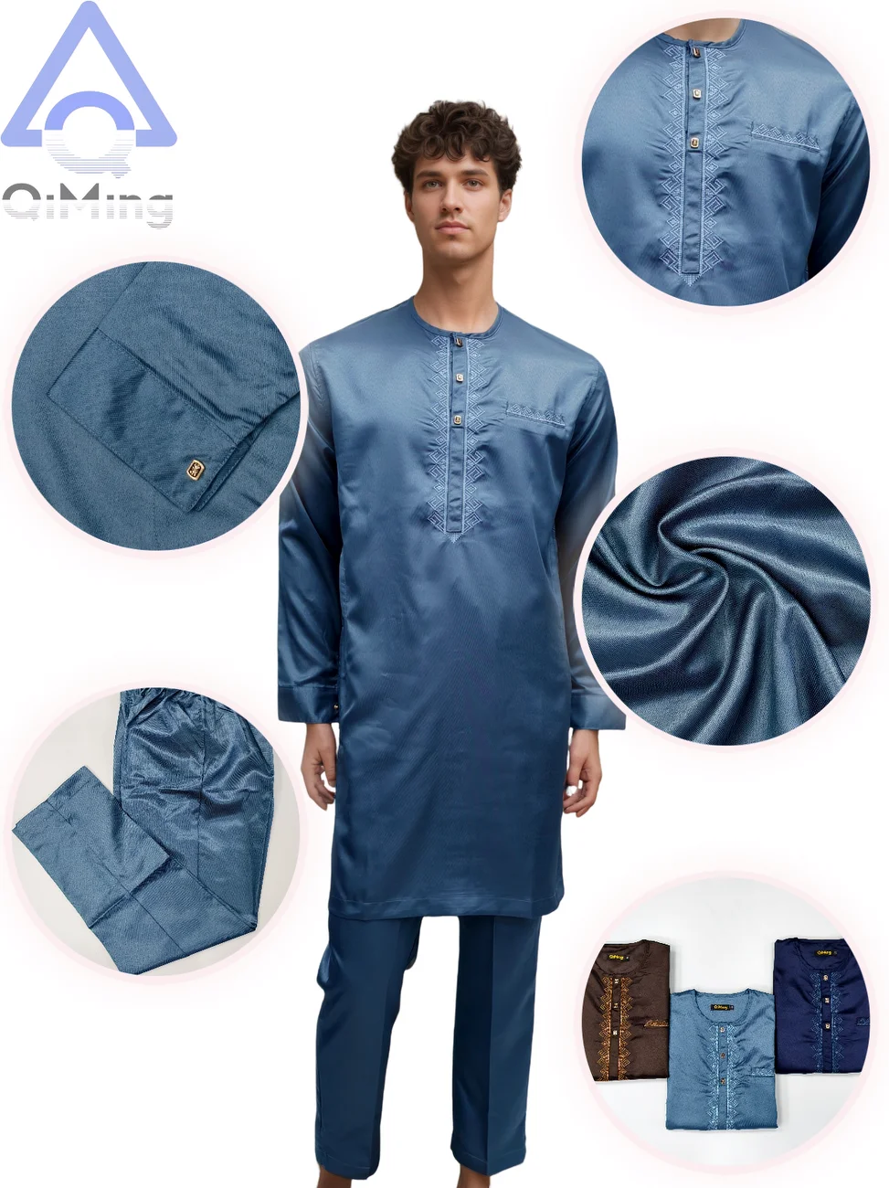 40% Cotton Male Muslim Two Parts Prayer Dress Jalabiya Algerian Caftan Abaya Islamic Jubba Arab Traditional Costume For Muslims