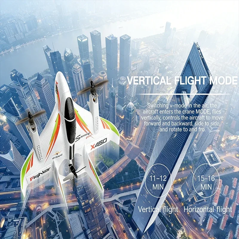 Wltoys 6CH X450 RC Plane Night LED Brushless Motor 3D/6G Multi-Function Vertical Take-Off Landing Aerobatic Flyer For Kids Gift