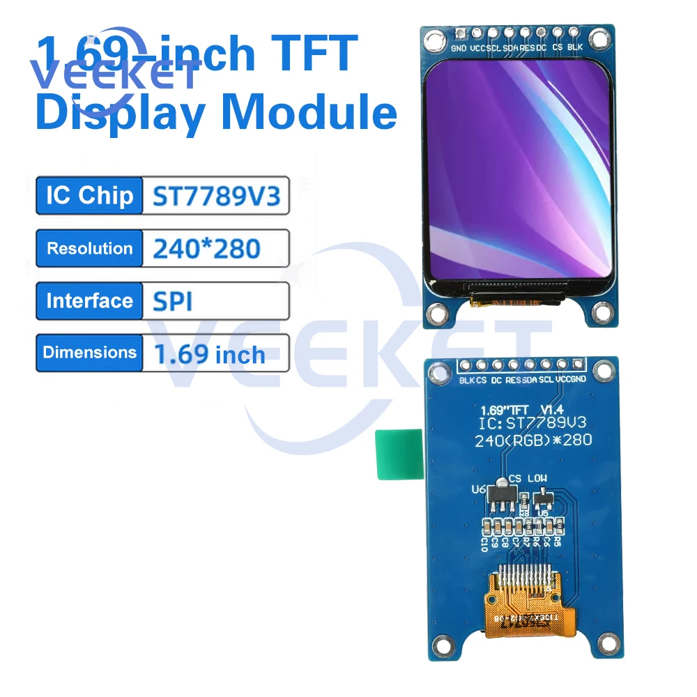 

8-pin 1.69-inch TFT LCD Screen Display Module 240x280 SPI Interface ST7789 Control Display LCD Color Screen Board For Arduino