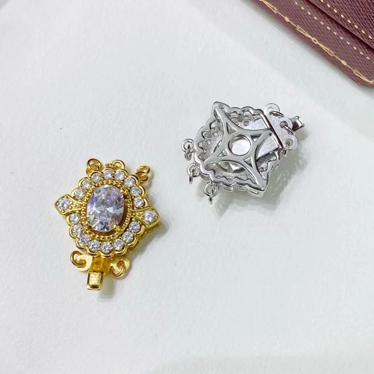 

Wholesale DIY THREE ROWS S925 Sterling Silver Pendant Necklace Bracelet Clasp Hook for 5-7mm Pearls 5pcs/lot