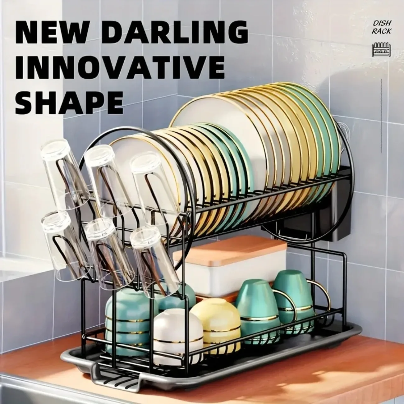 

Heavy-Duty 2-Tier Dish Drying Rack – 304 Stainless Steel, Adjustable Plates & Utensil Holder, Rust-Proof for Small Kitchens