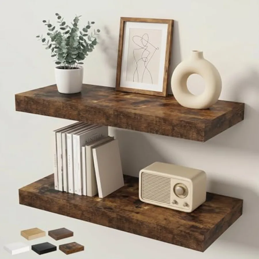 

Floating Shelves for Wall 24 in x 9.3 in Deep, Wall Mounted Rustic Wood Shelf with Invisible Brackets for Storage and Display,