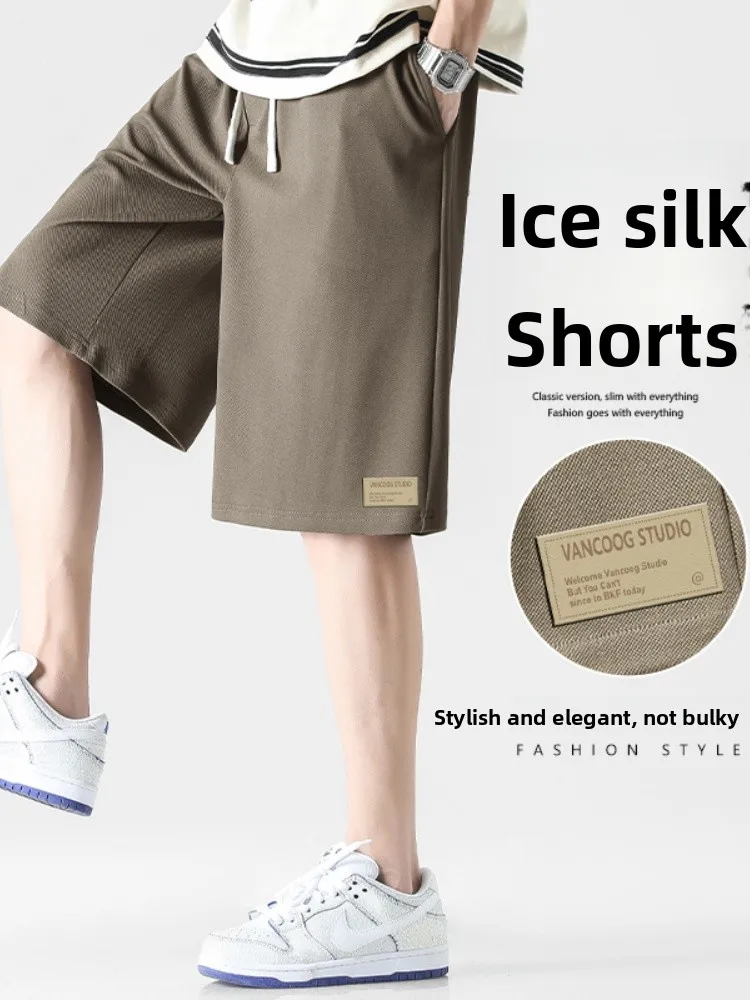 

Men's Summer Thin Ice Silk Loose Straight Leg ort Pants Qui Dry Breathable Spor Five-Quarter Length Comfortable orts