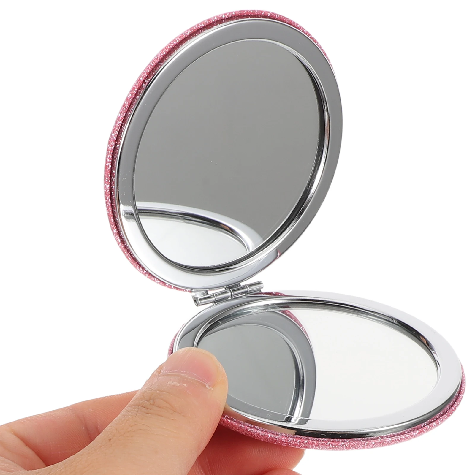 

4Pcs Glitter PU Portable Folding Pocket Mirrors Compact Makeup Purse Travel Handheld Vanity Mirrors Pink Gold Red Silver