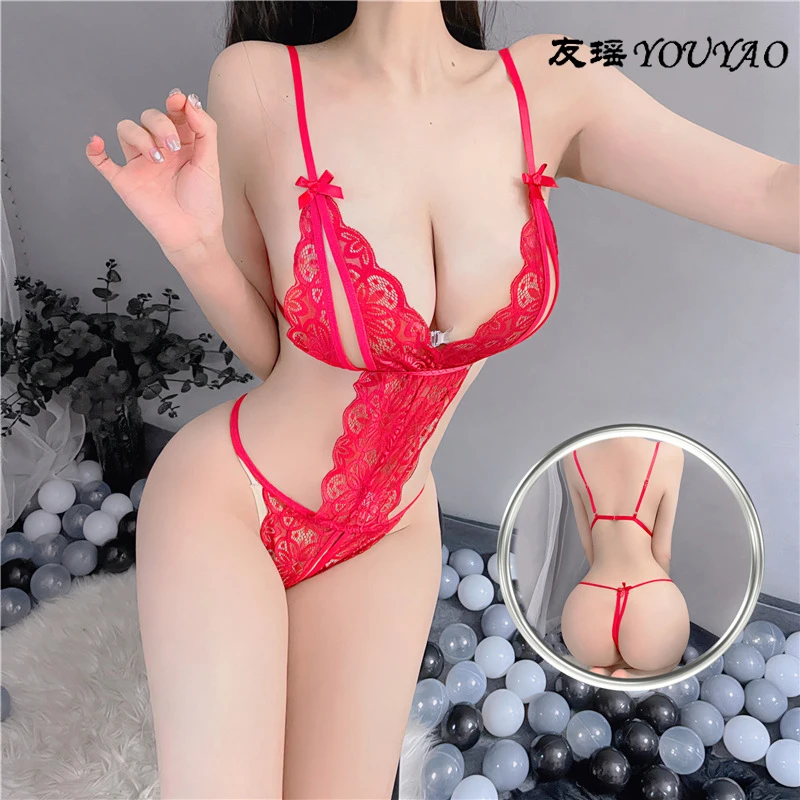 Women\'s Sexy Lingerie Set Lace Tights Fishnet Underwear See-Through Floral Pajamas One-Piece Bra Transparent