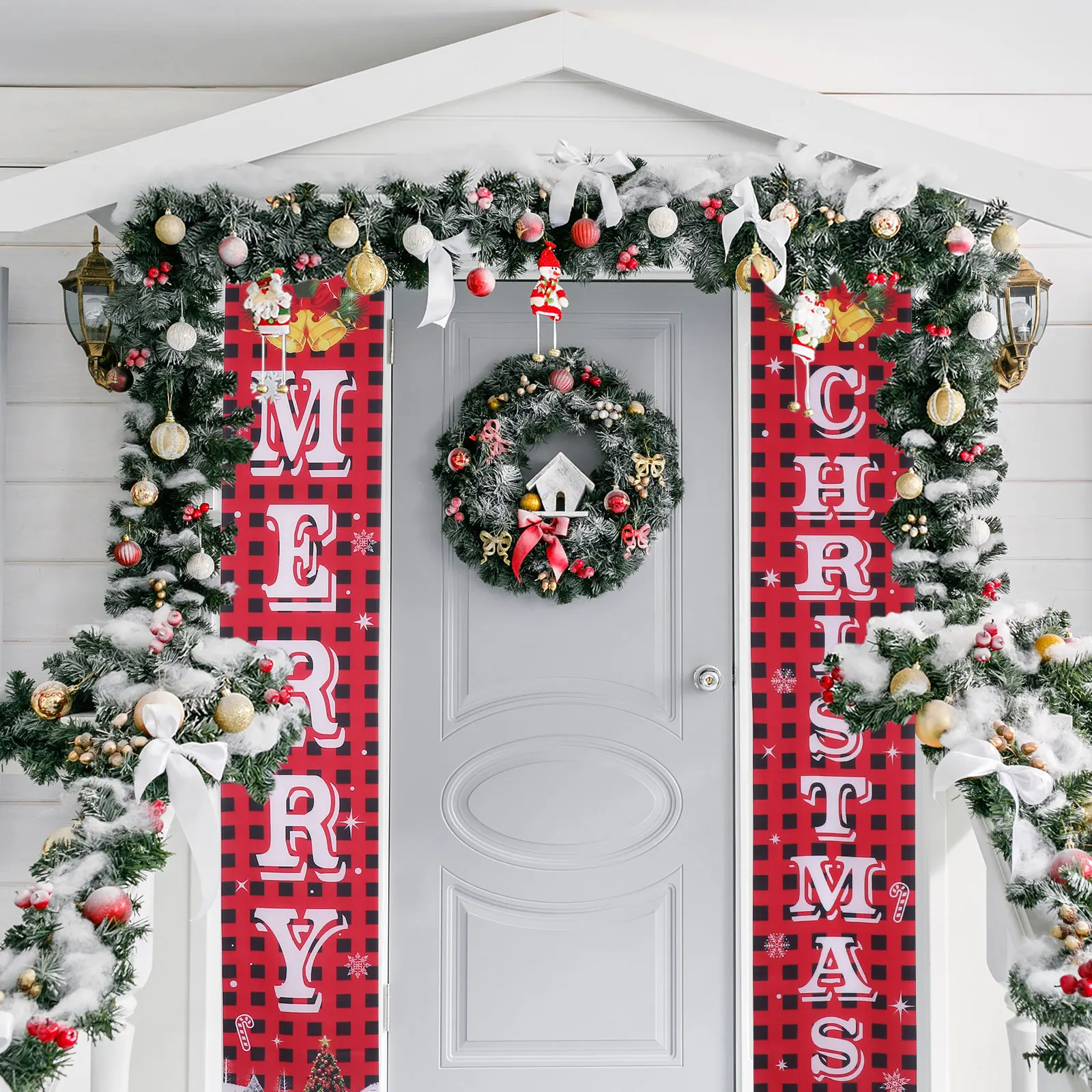

1Set Christmas Door Curtain Hanging Banners Festive Couplets Bright Colorful Christmas Porch Sign Indoor Outdoor Holiday