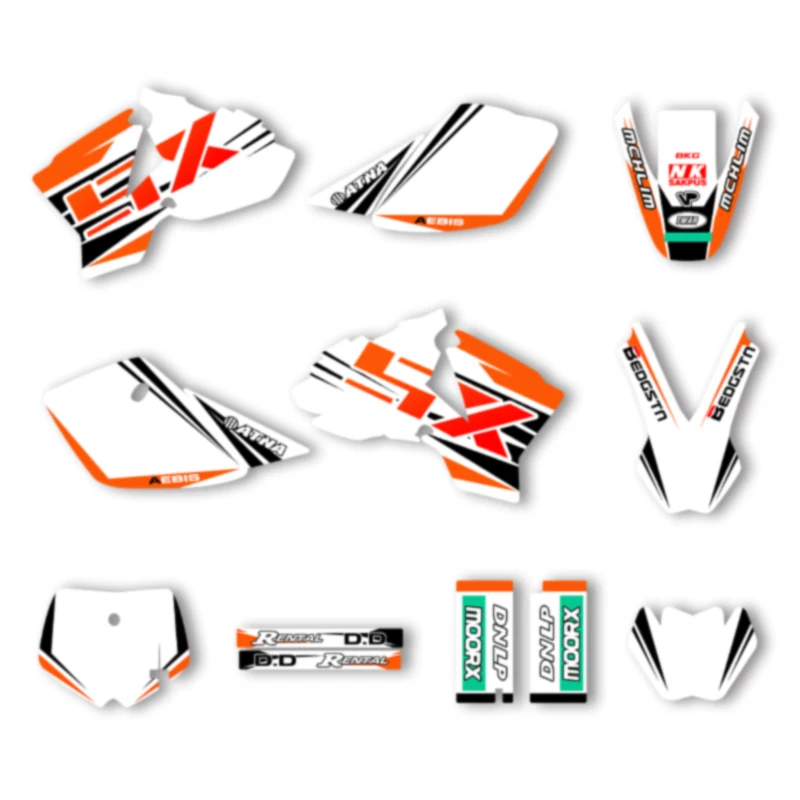 

Powerzone Custom Team Decals Stickers Kits for KTM SX50 2002-2008 Graphics Customized Number Name Background