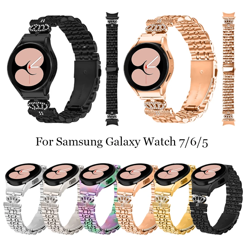 

Ремешок без зазоров с бриллиантами для Samsung Galaxy Watch 7 6 5 4 44 мм 40 мм Браслет из нержавеющей стали для часов 5Pro 4Classic 46 мм 42 мм