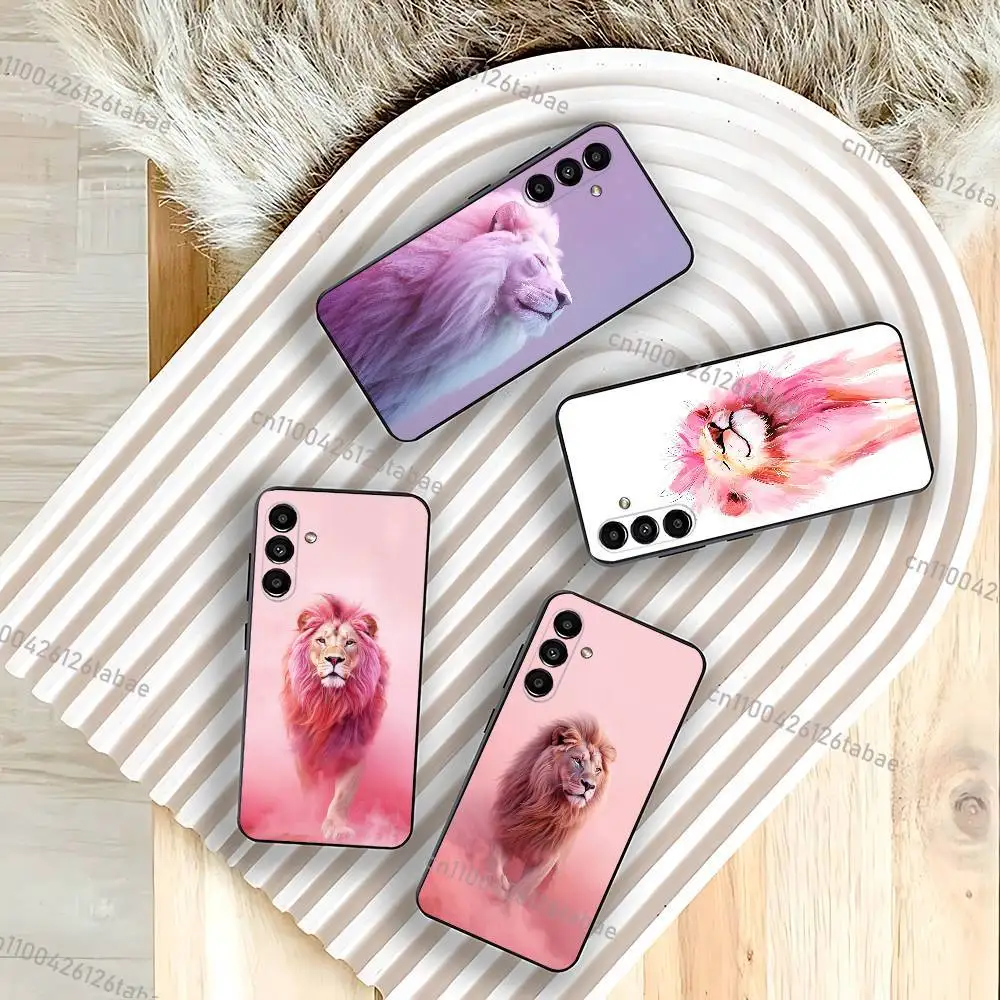 White pink lion pattern Phone Case For Samsung Galaxy A73,31,32,72,41,53,52,71,22,5G,Note,J7,8,9 Soft Black Cover