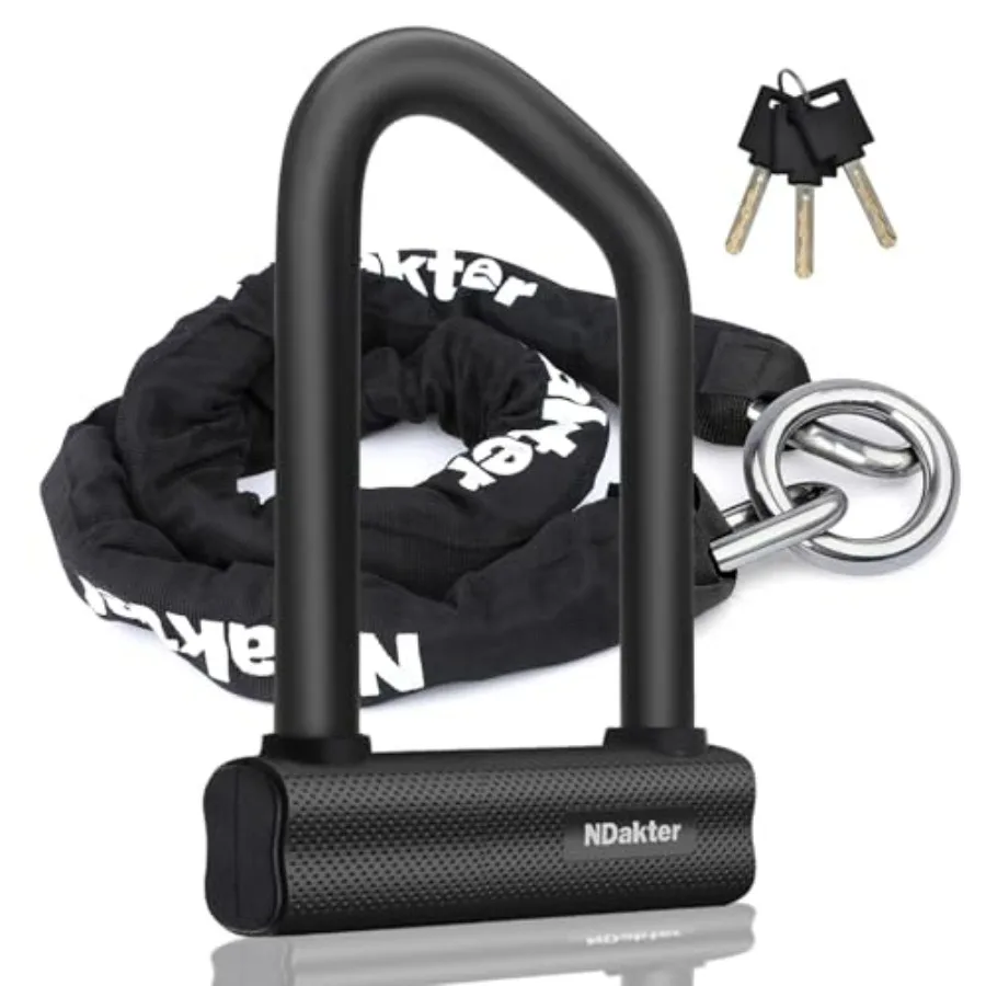 Heavy Duty Motorcycle Chain Lock 18mm Shackle 4FT x 10mm Thickness Security Chain with 3 Keys for Ebike Escooter Moped and Gate