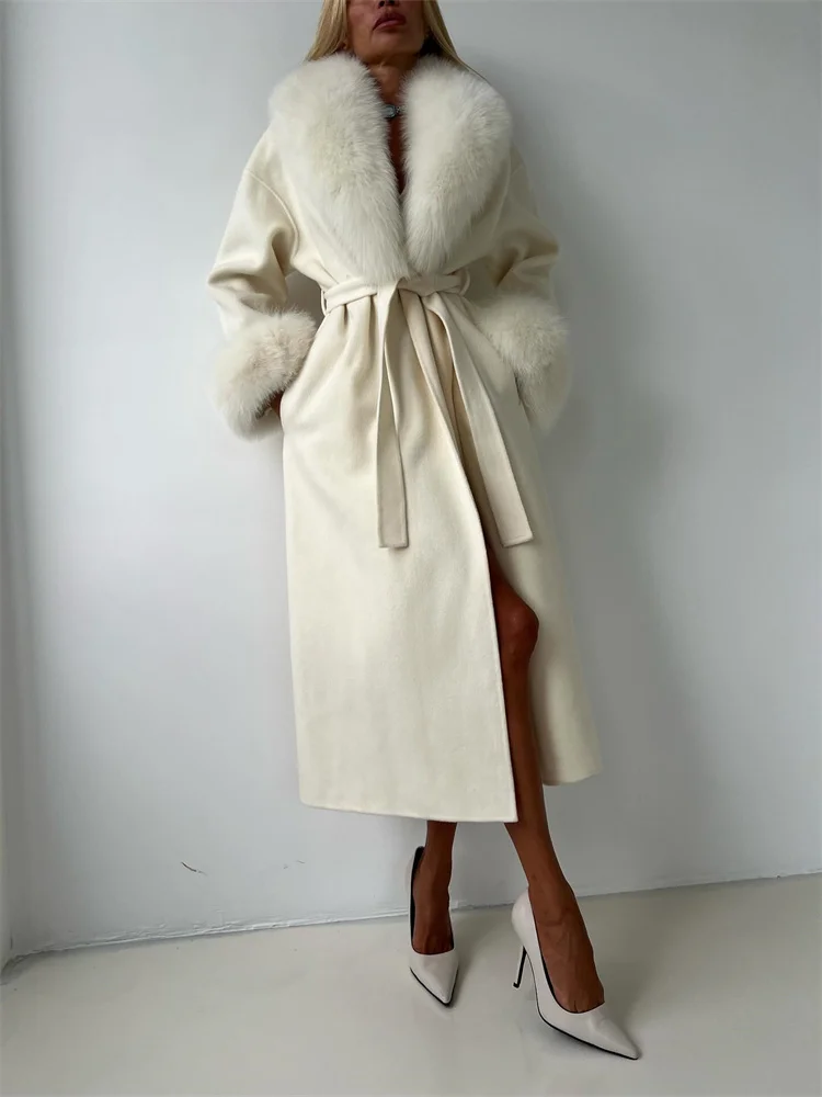 

Женское пальто с воротником из искусственного меха, элегантное плюшевое пальто с манжетами и поясом, теплая женская куртка с длинными рукавами, осень-зима 202, модная женская верхняя одежда