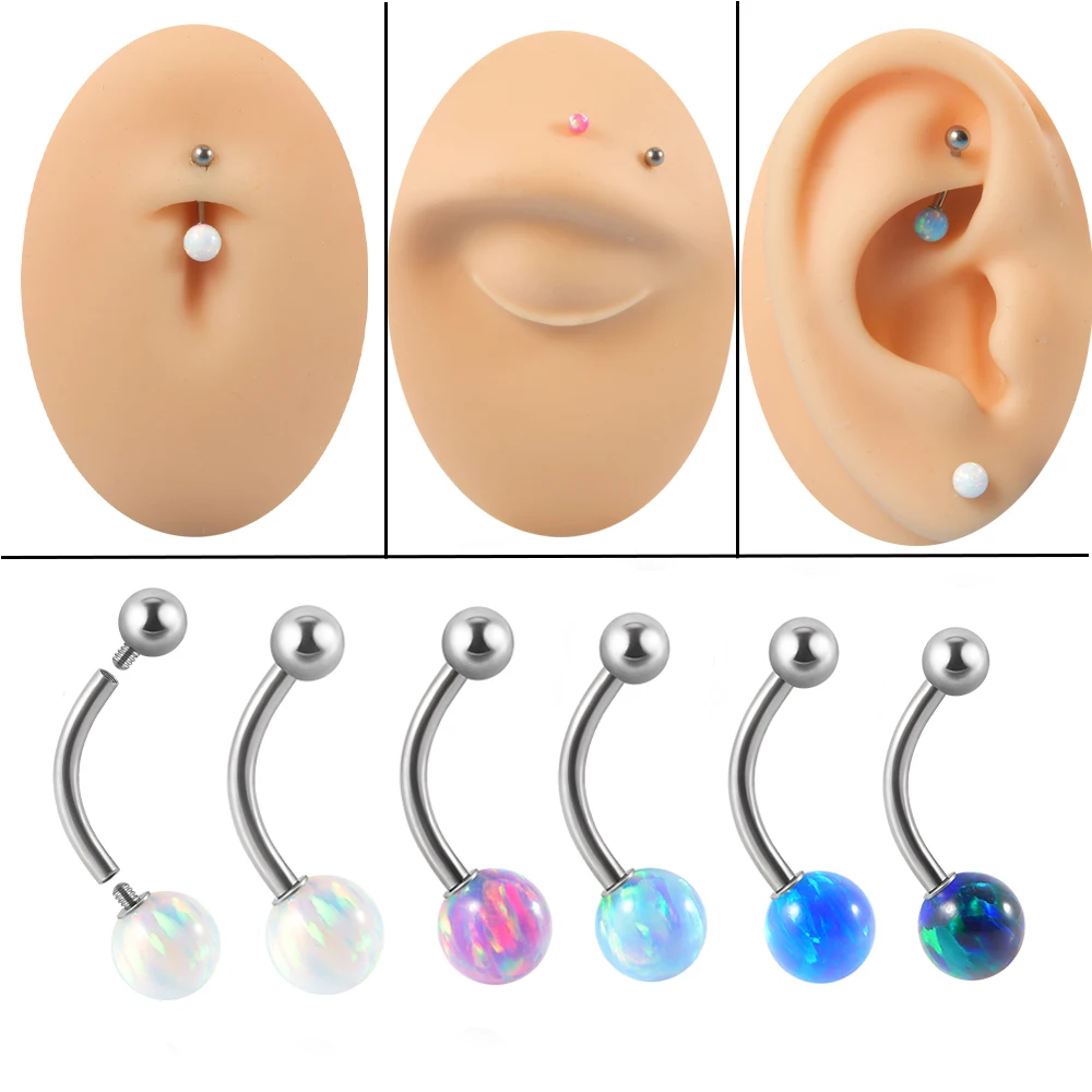 1PC G23 Titanium  Internally Threaded Curved Barbell Opal Eyebrow Navel Ear Ring Rook Opal Tragus Bar Body Piercing Jewelry 16G