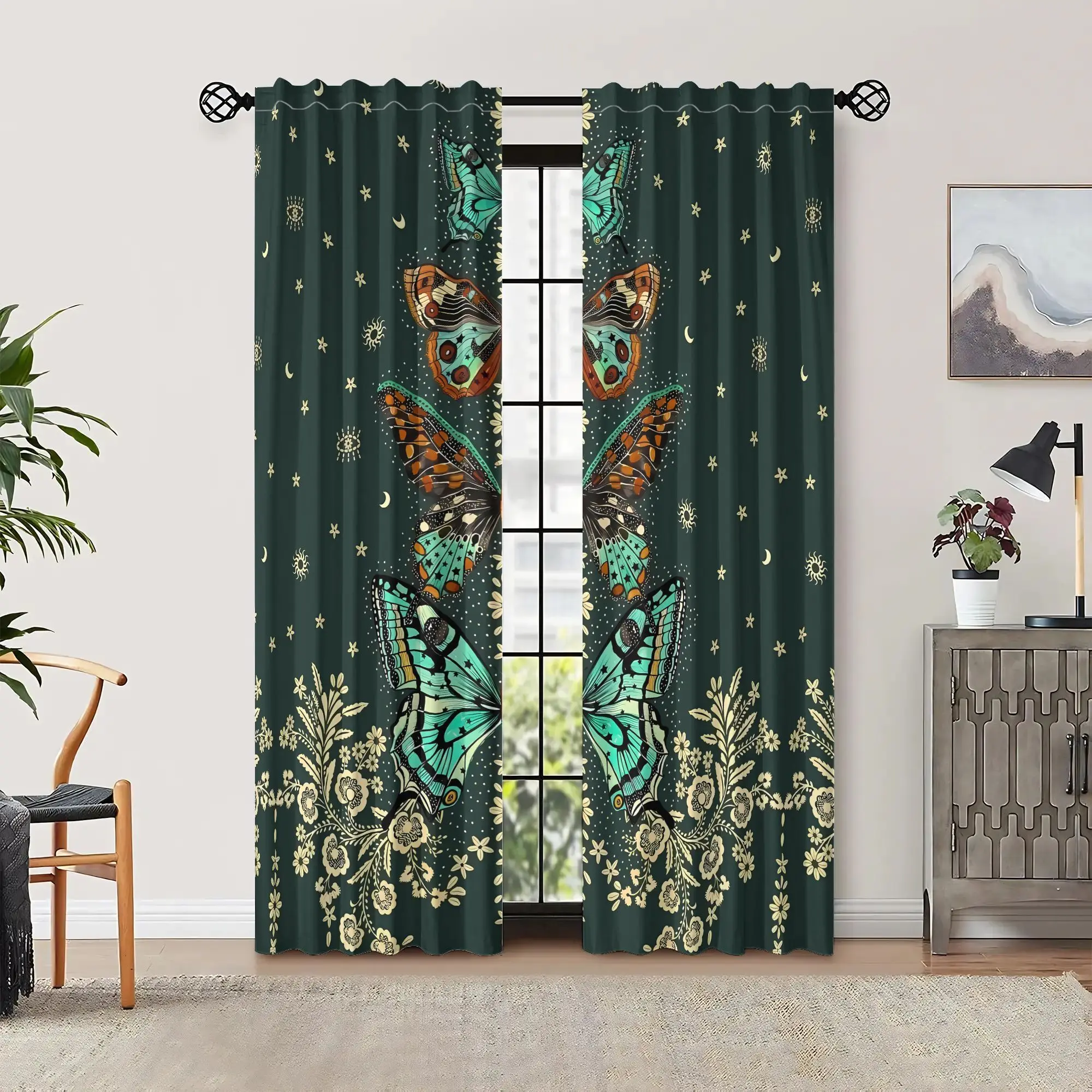 Butterfly flower curtains, pole-mounted installation. Suitable for living rooms, bedrooms, dining rooms and hotels.