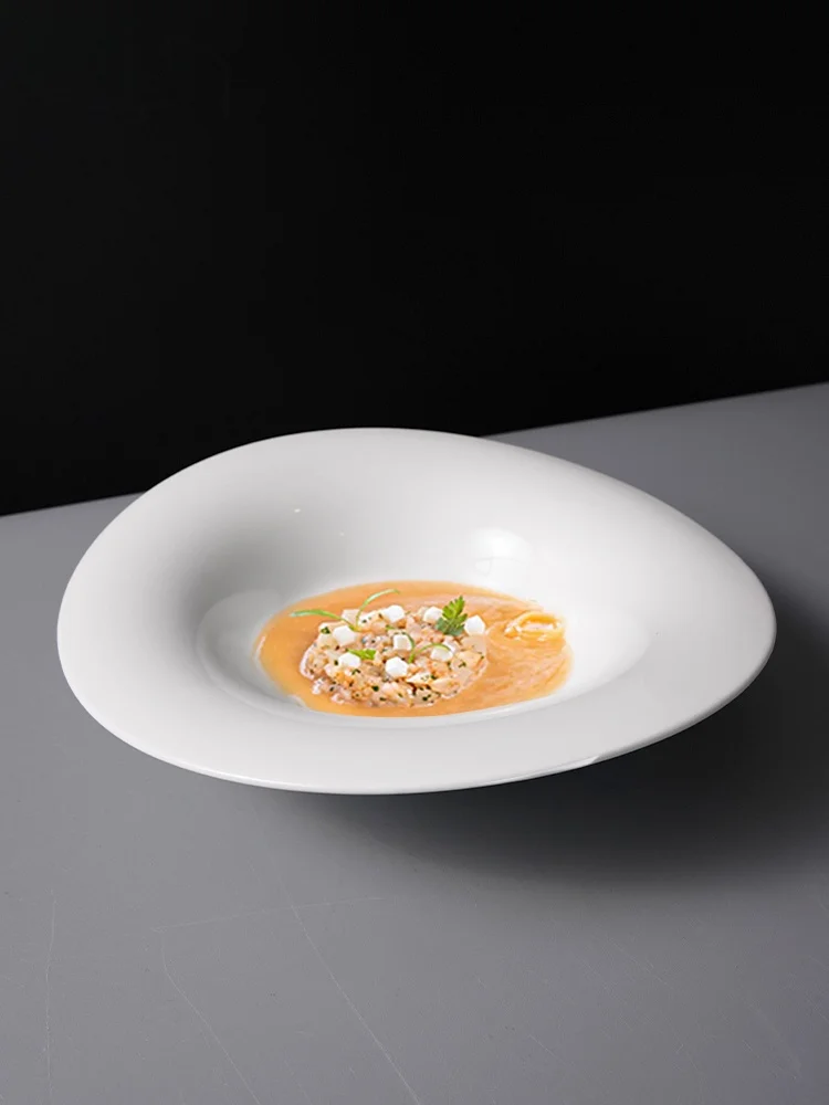 

Nordic Sle Pure White Cerc Dinnerware Asymmetric Deep Bowl Fruit Salad Plate Soup Di Casual Dining Utensils
