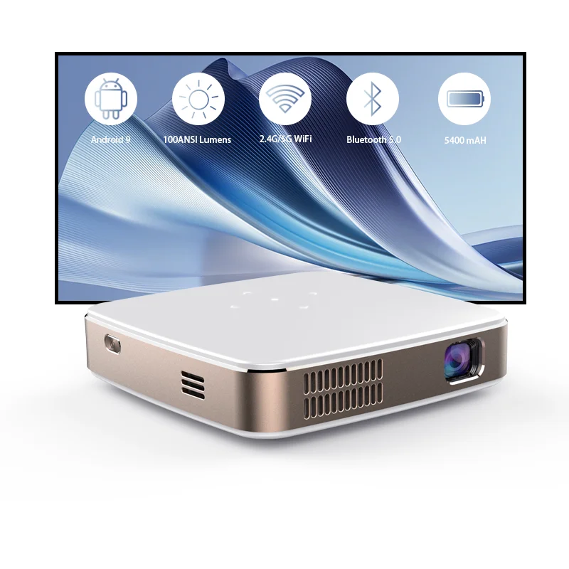 Smart Android 4K Mini Beamer Rechargeable Battery Home Theater Outdoor Camping Projector WiFi Phone Mirroring Stereo Speaker
