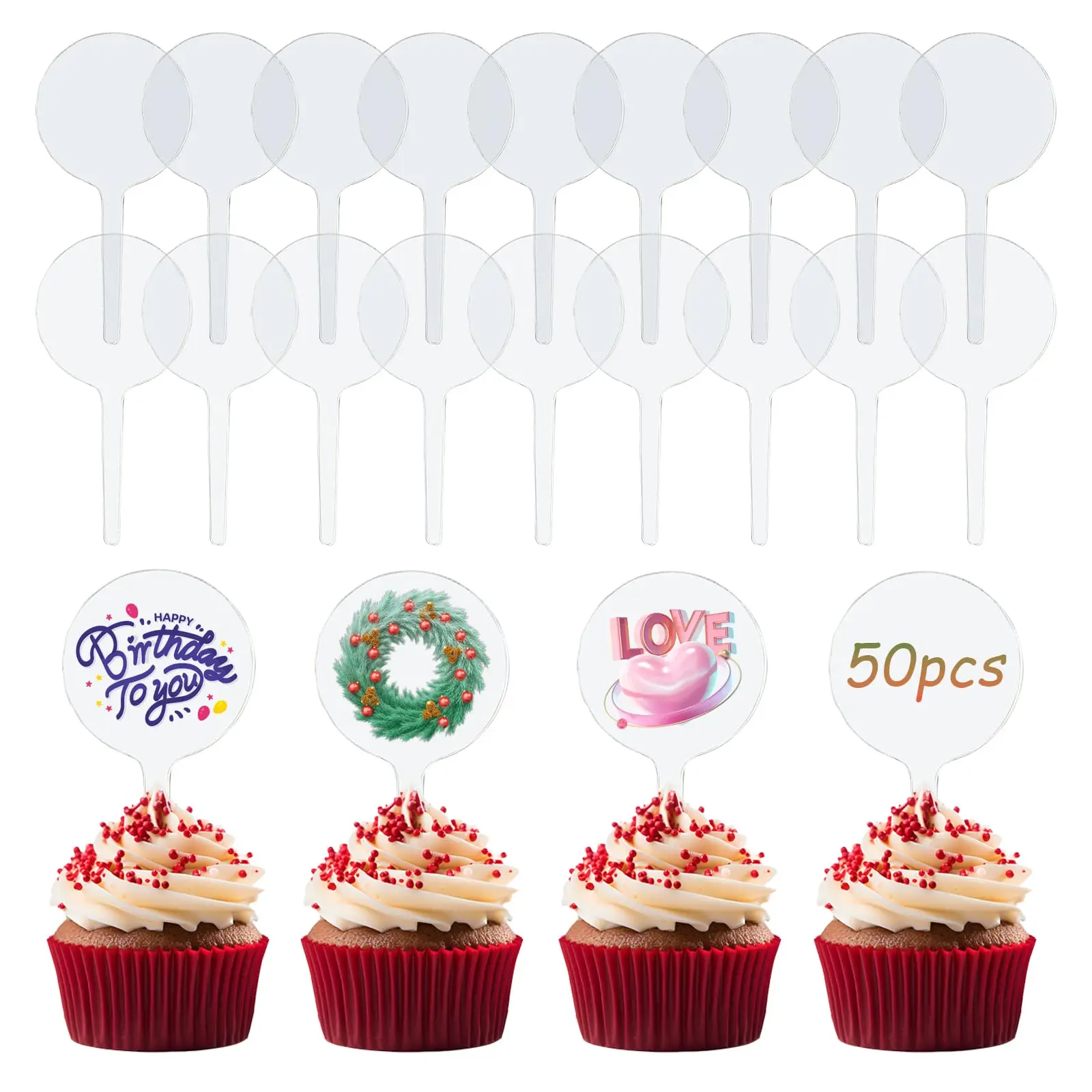 

2 Inch Circle Acrylic Cupcake Toppers,DIY Clear Round Blank Cake Topper for Birthday Party,Wedding,Engagement,Baby Shower