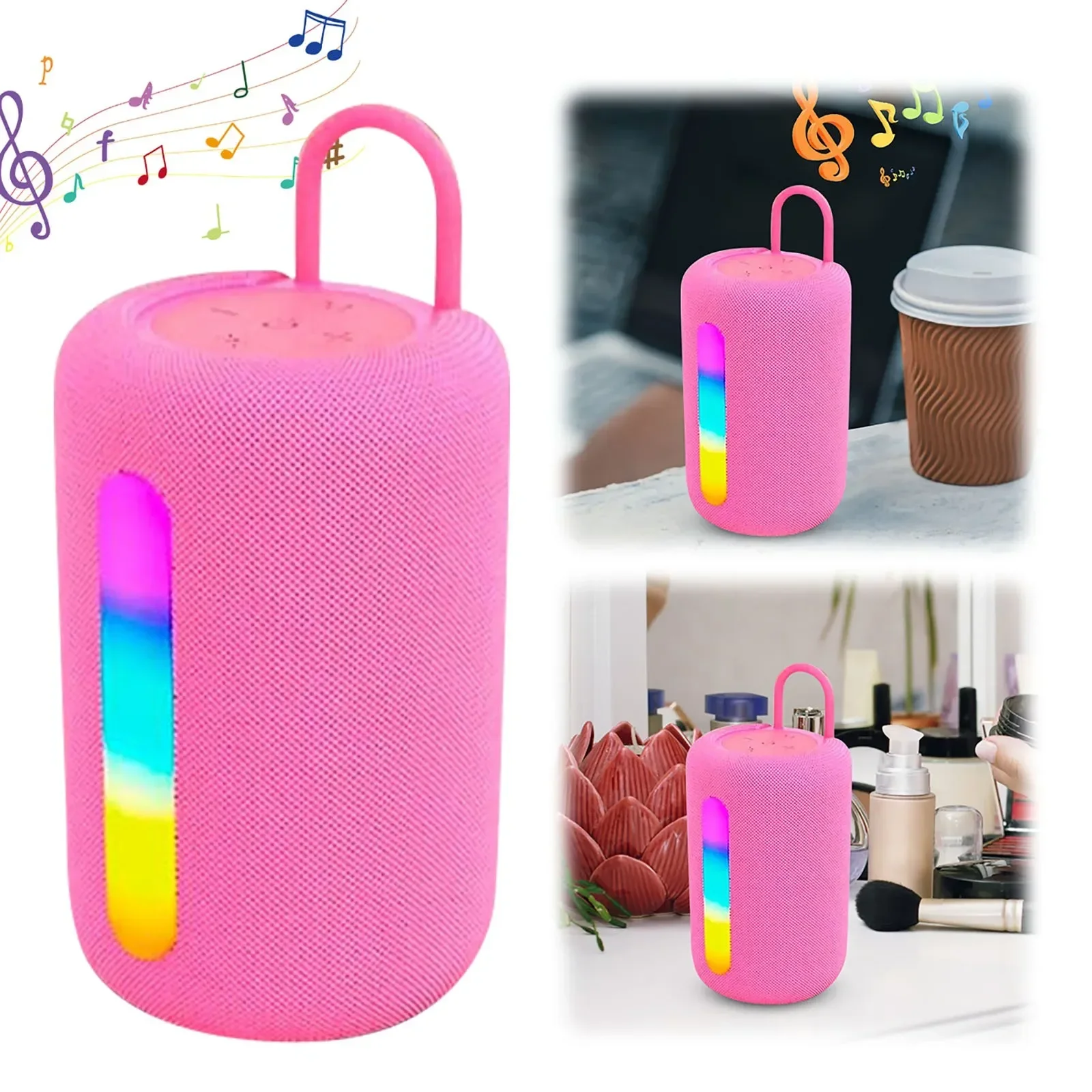 Mini Portable Speaker Colorful Fabric Mesh With Handle Bass Sound Effects Heavy Bass Type C Charging Port