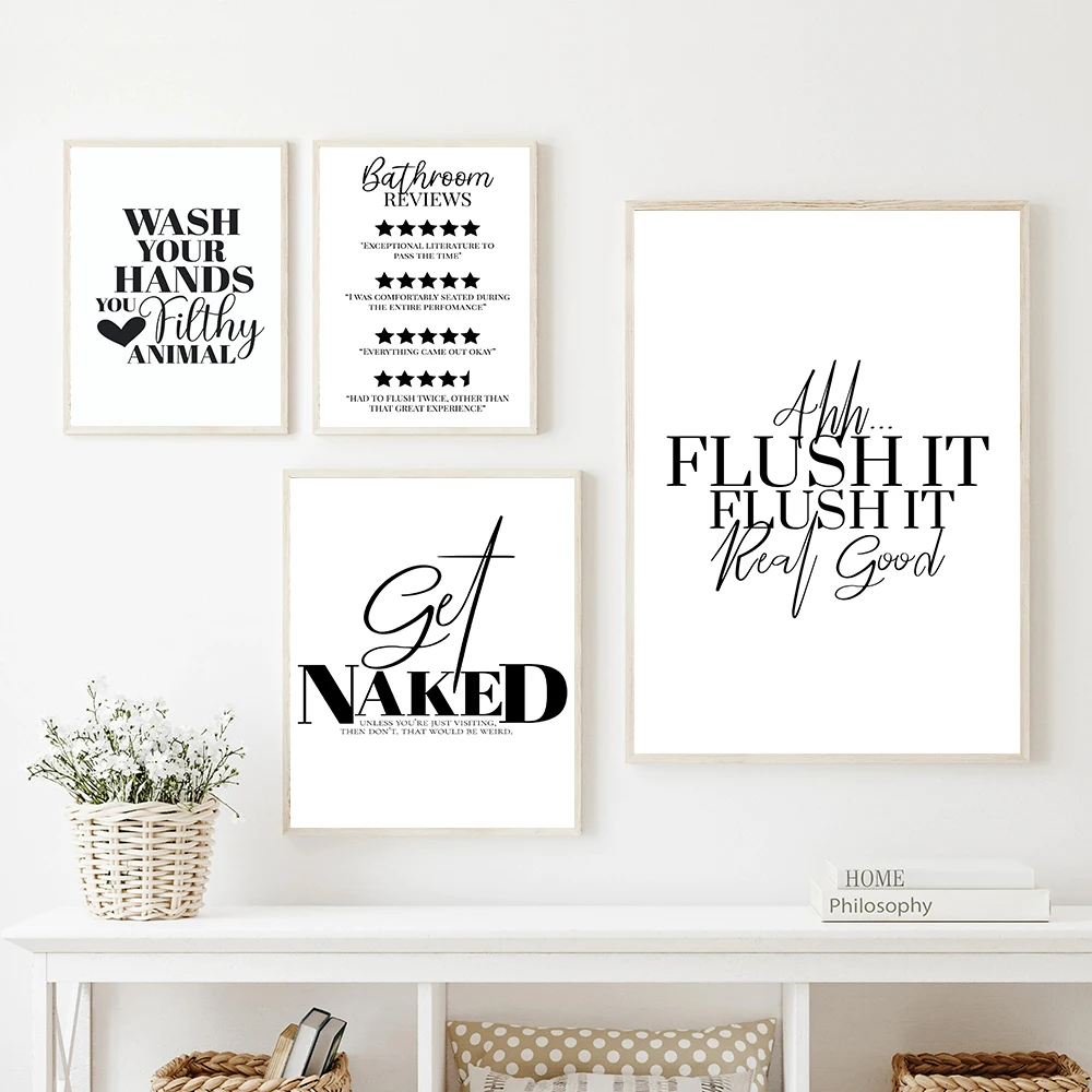 Wash Your Hands Bathroom Art Wall Decor Canvas Painting Room Decor Modern Toilet Black White Quote Poster Print Picture No Frame