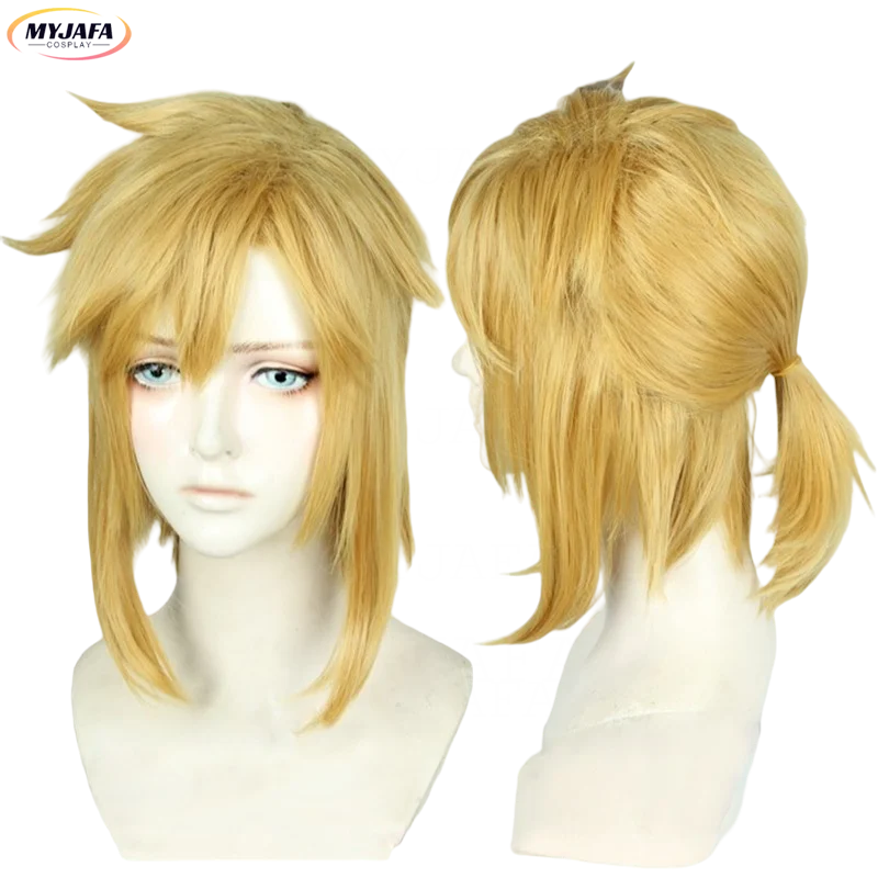 Zelda Breath of the Wild Link Cosplay Wig High Quality Short Golden Pigtail Heat Resistant Hair Anime Game Wigs +  Wig Cap