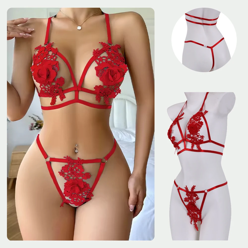 Conjunto de lencería fetiche transparente, disfraz íntimo de encaje transparente, ropa interior de tul de fantasía, conjunto exótico sin costuras de encaje, Anal abierto