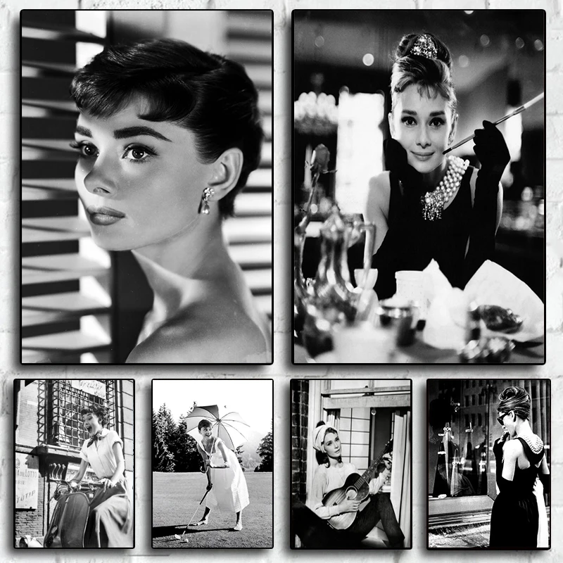 

Audrey Hepburn Poster Vintage Movie Star Prints Pictures Nordic Black White Wall Art Canvas Painting for Living Room Home Decor
