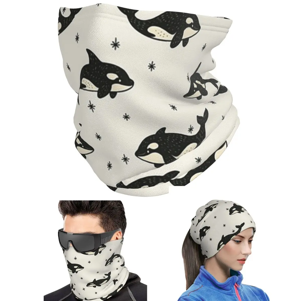 Killer Whale Orca Pattern Bandana Neck Cover Printed Wrap Scarf Outdoor Sports Headband Unisex Adult Winter