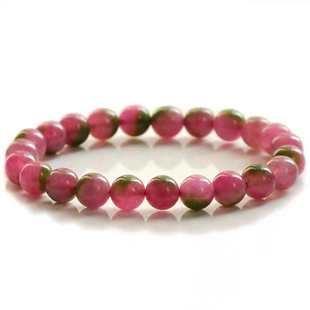 8mm Natural Watermelon Tourmaline Bracelet Crystal Reiki Gem Stone Tourmaline Beads Bracelets Women Fashion Jewelry Gifts