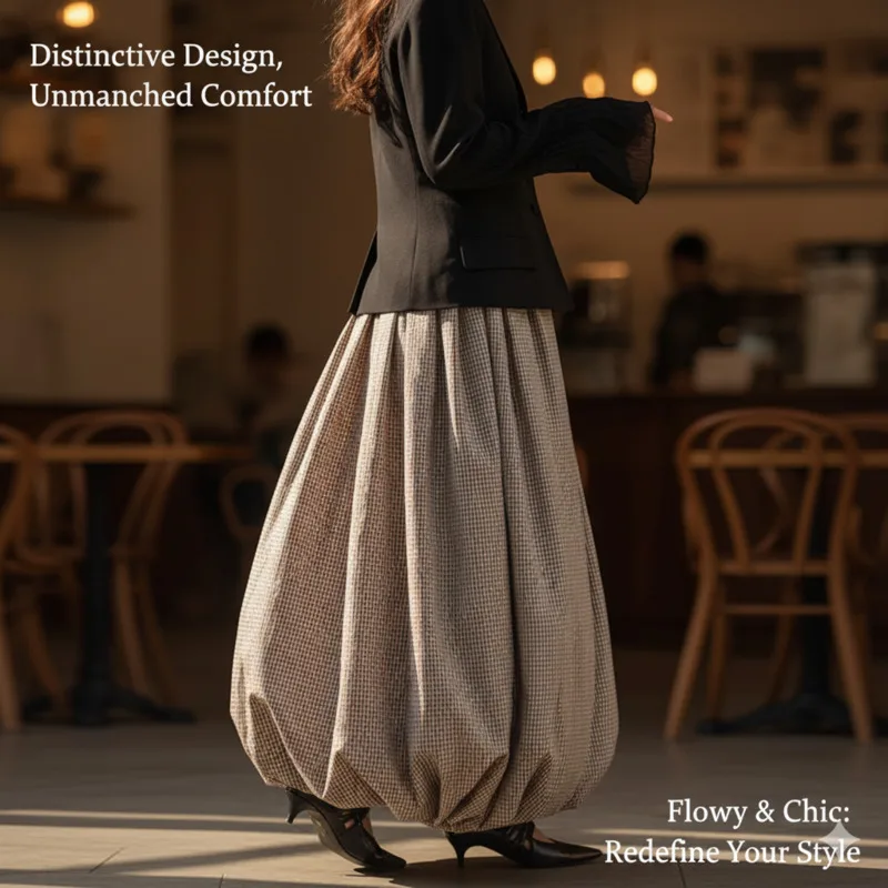 سراويل فانوس منقوشة عتيقة للنساء خفيفة الوزن قابلة للتنفس وواسعة الساق فضفاضة غير رسمية مثالية لأسلوب ملابس الشارع الخريفية #6