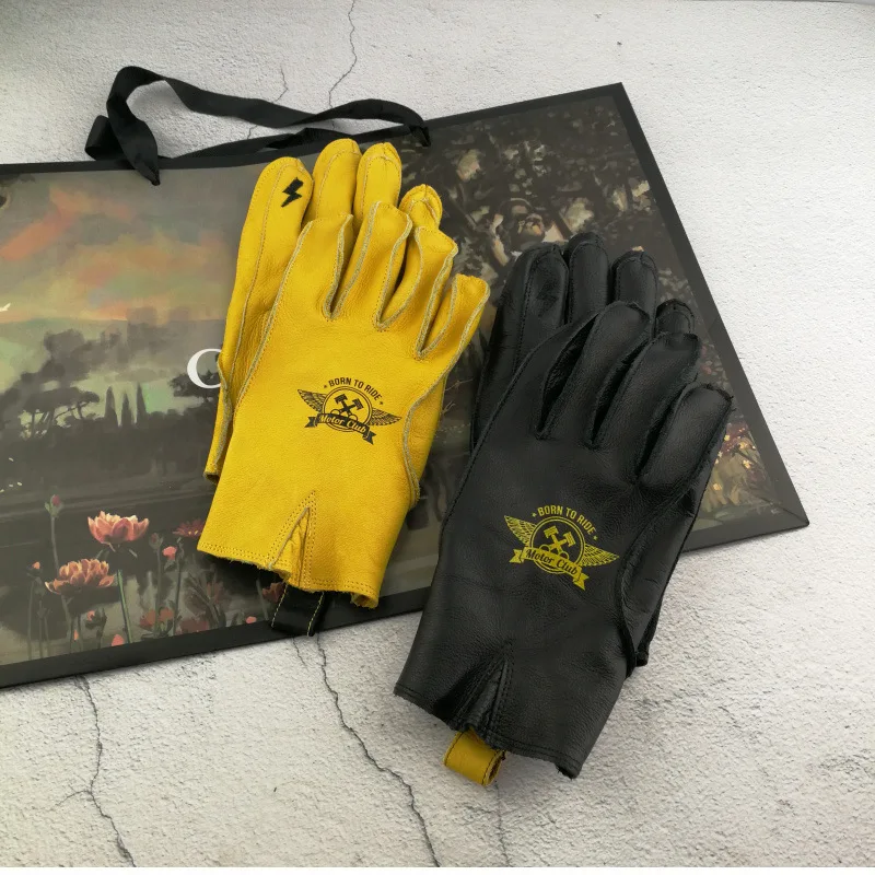 

Motorcycle first layer cowhide driving leather tooling punk outdoor bear claw curved finger riding retro locomotive gloves