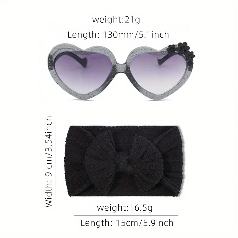 Kleinkind Mädchen Sonnenbrille & Haarband mit Schleife 2-teiliges Set Herz UV-Schutz Niedliche Kinder-Haaraccessoires Sommer Strand-Outfit – Detail 11