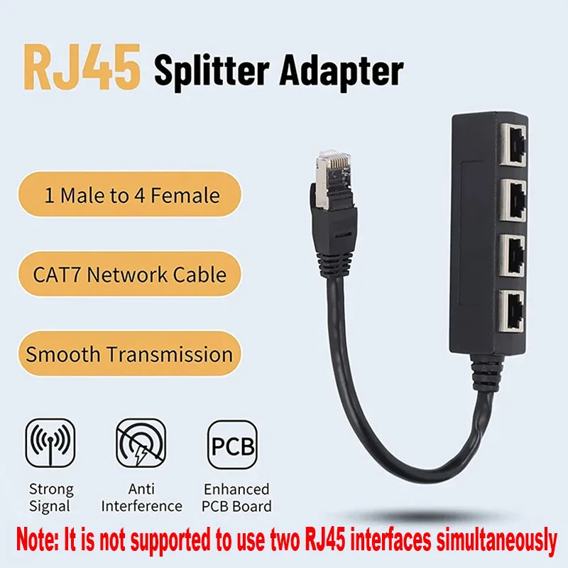 RJ45 Cable Splitter Converter 1 Male In to 4 Female 1 to 2 Out CAT7 CAT6 CAT5 Network Cable Extend Adapter Cannot Be Used Sim