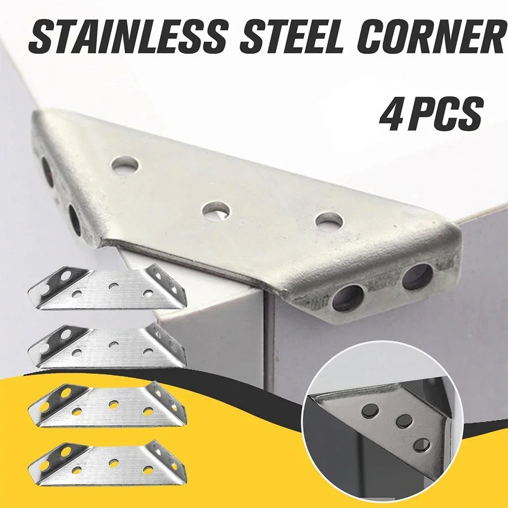 4PCS Stainless Steel Angle Corner Brackets Fasteners Connector Protector Right Angle Corner Stand Supporting Furniture Hardware