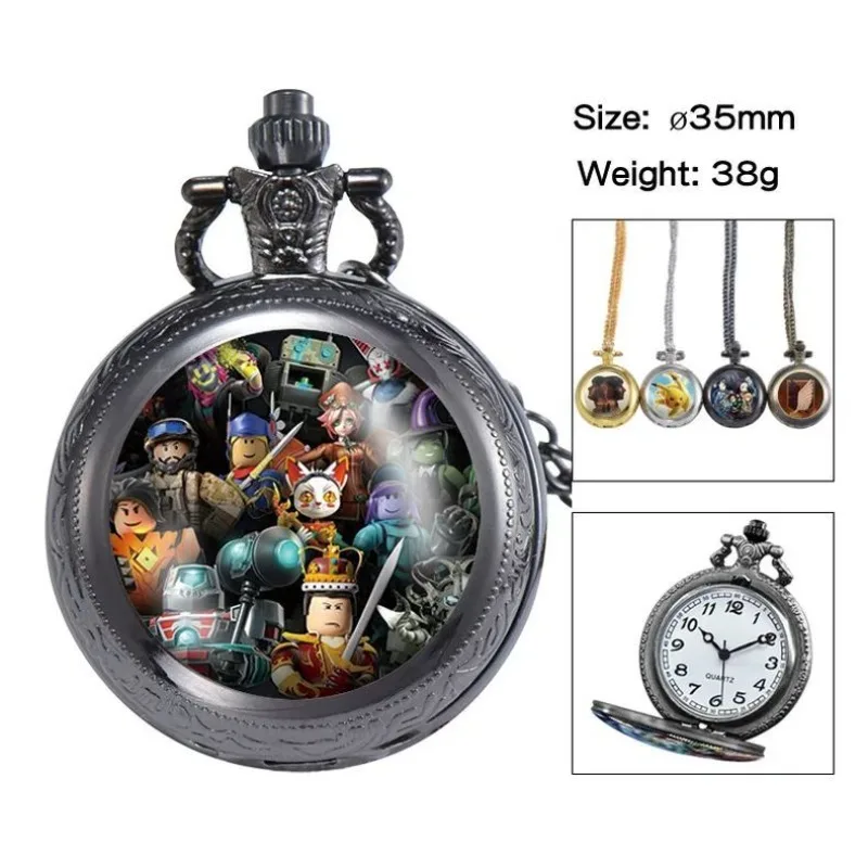 Novo jogo roblox criativo periférico dos desenhos animados relógio de bolso, anime pingente criativo, europeu americano retro flip bolso relógio presente