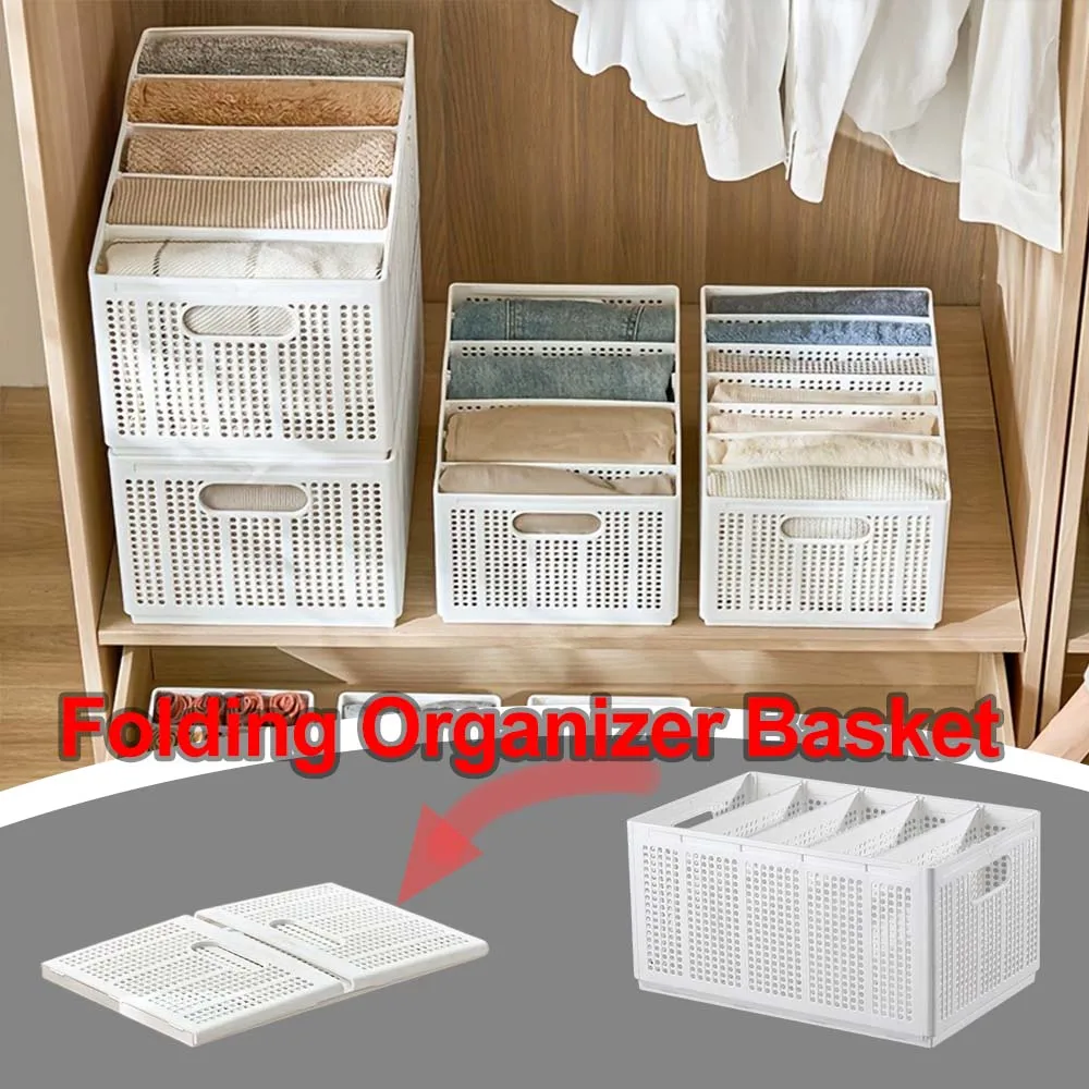 

Clothes Organizer Box with Divider Closet Storage Container Foldable Underwear Basket Space Saving for Kitchen Bathroom 서랍형 수납장