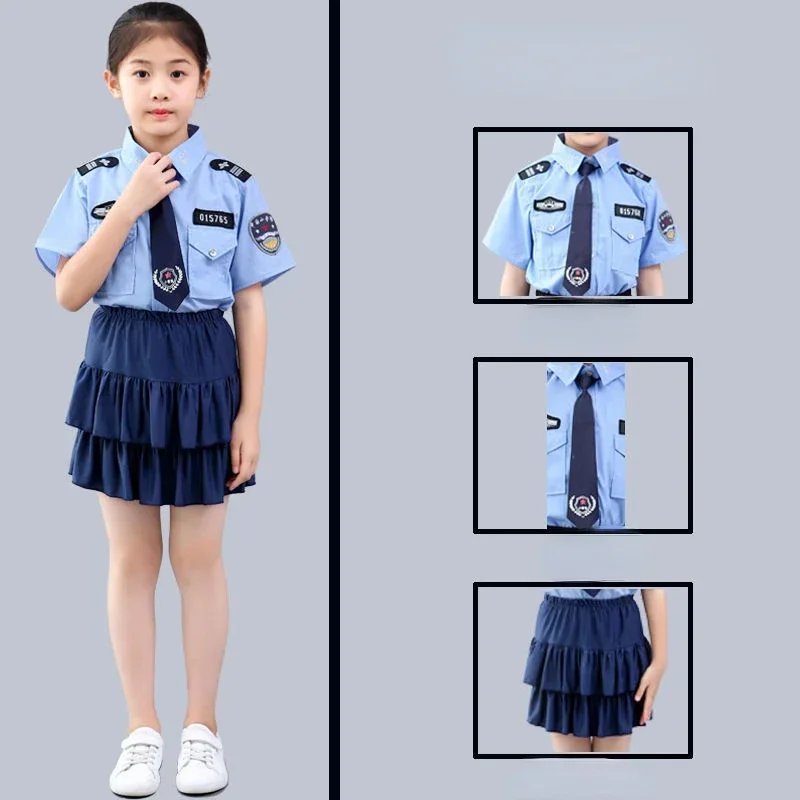2025 Nieuwe Kids Kind Cop Officer Uniform Halloween Kostuum Jongens Meisjes Politieagent Cosplay Politie Pak met Handboeien q1q2