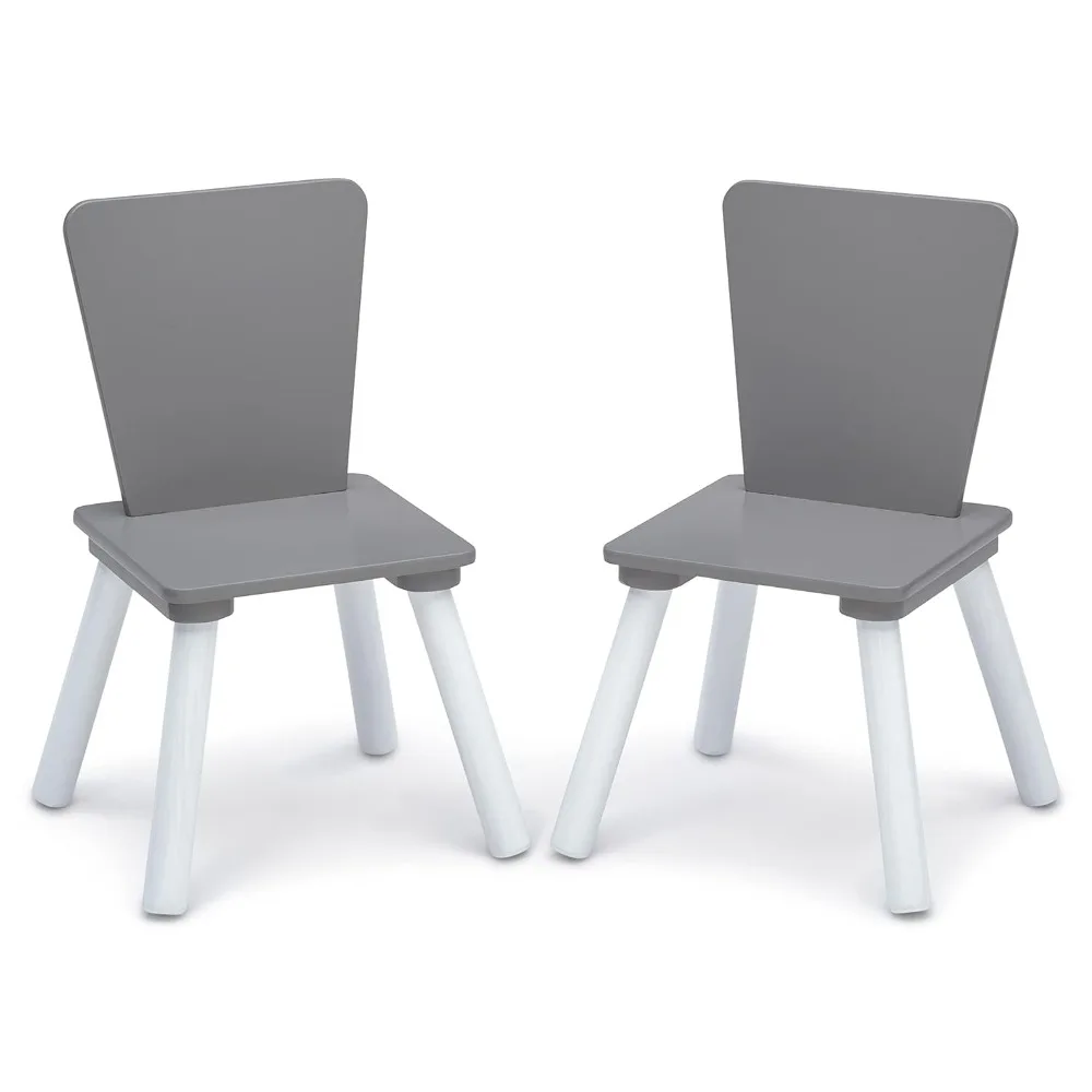 طقم غرفة لعب للأطفال مكون من 4 قطع مع طاولة، كرسيين ومنظم ألعاب، رمادي/أبيض