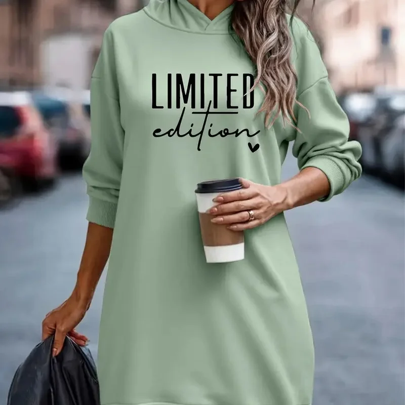 Autumn 2025 women's floral patterned hoodie dress - beige, featuring pink and blue floral prints, with a flowing long skirt