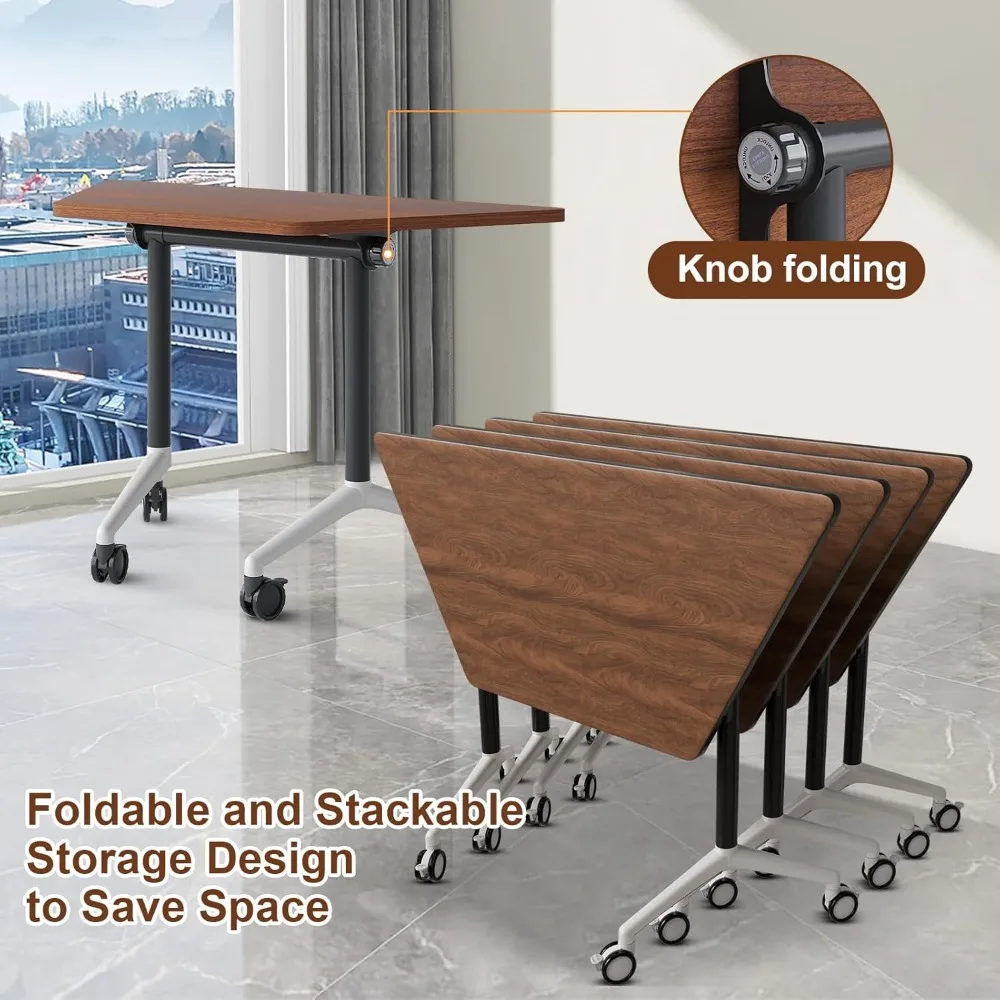 Conference Room Table with Flip-Top Design for Dynamic Meetings, Business Table Computer Desk with Heavy-Duty Frame,Foldable Sem