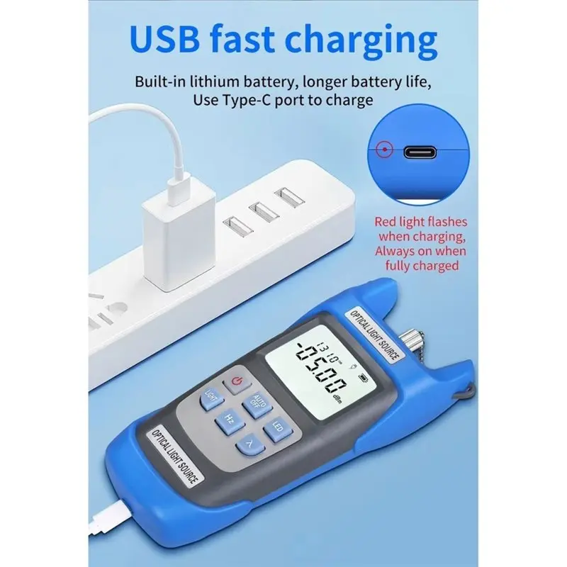 AU61 A-C710A Rechargeable Optical Fiber Stable Light Source Fiber Optic Testing Tool OLS Built-In LED Lighting