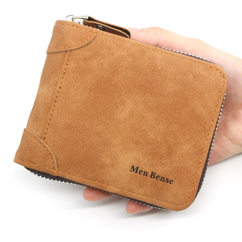 

Leisure Vintage Short PU Wallet Bifold Frosted Male Coin Purse Zipper Large Capacity Business Clutch Bag Unisex